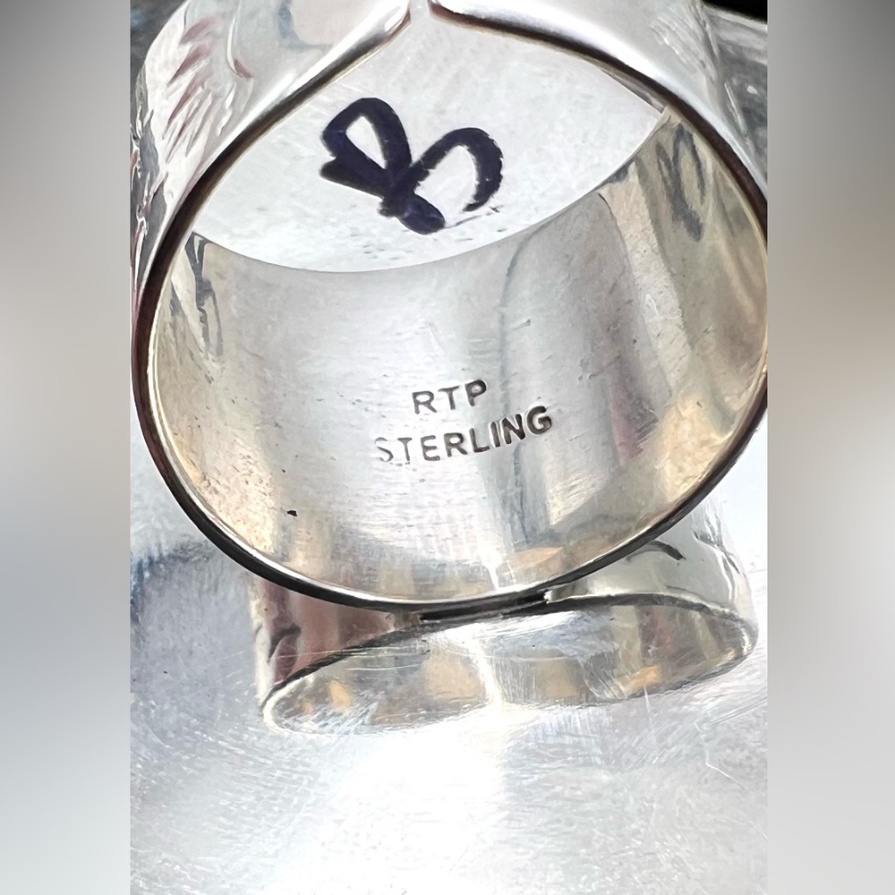 Signed Navajo Native American Sterling Silver Natural Turquoise Adjustable Ring - Picture 6 of 6